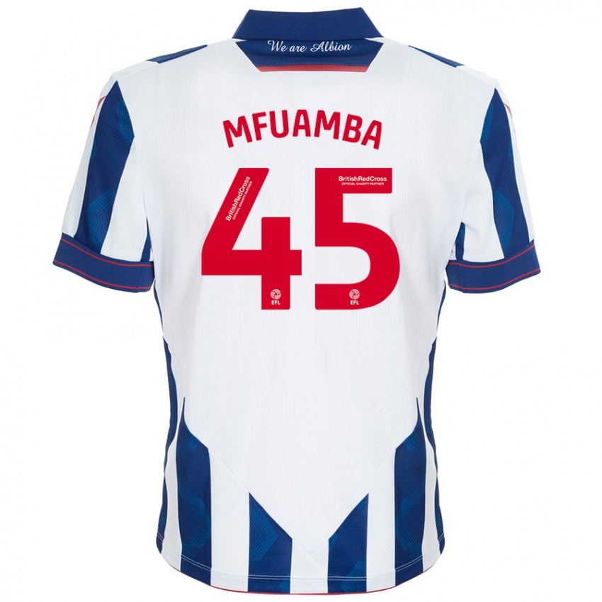 Niño Camiseta Kevin Mfuamba #45 Blanco Azul Oscuro 1ª Equipación 2024/25 La Camisa México