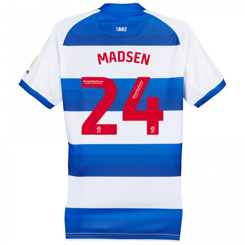 Niño Camiseta Nicolas Madsen #24 Blanco Azul 1ª Equipación 2024/25 La Camisa México