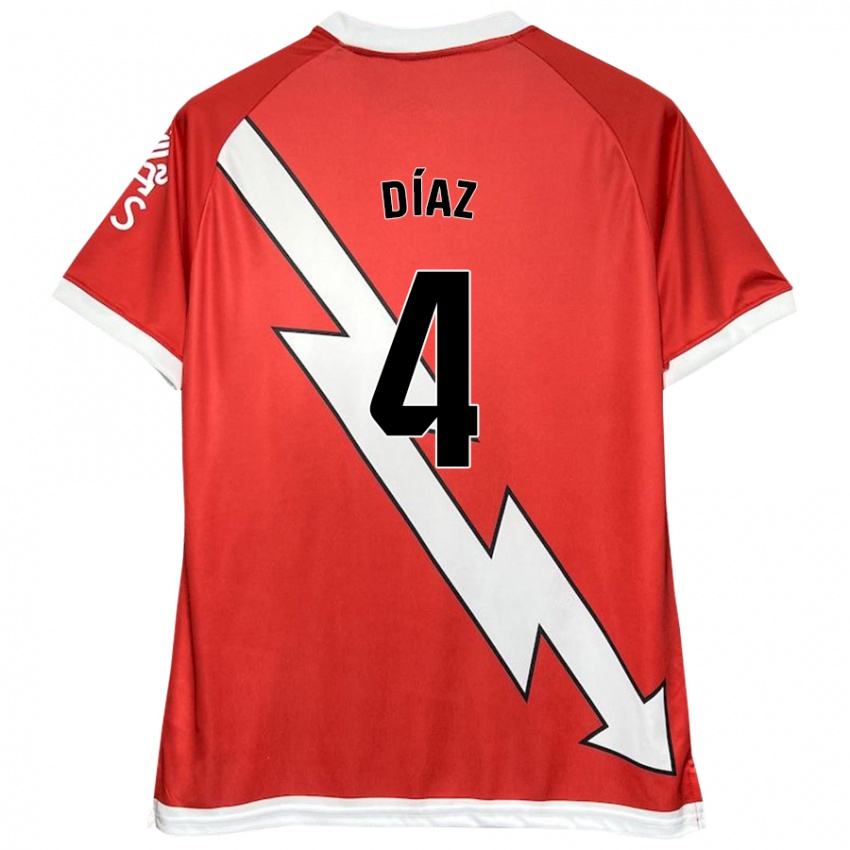 Niño Camiseta Pedro Díaz #4 Blanco Rojo 1ª Equipación 2024/25 La Camisa México