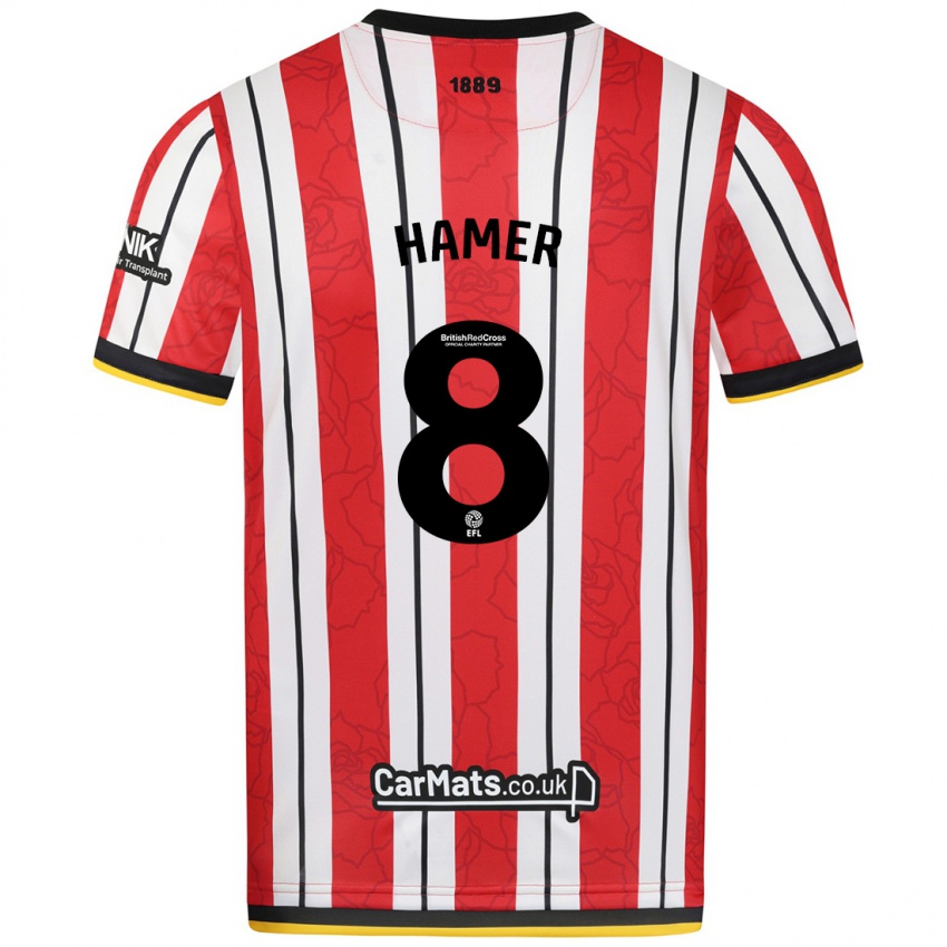 Niño Camiseta Gustavo Hamer #8 Rojo Blanco Rayas 1ª Equipación 2024/25 La Camisa México