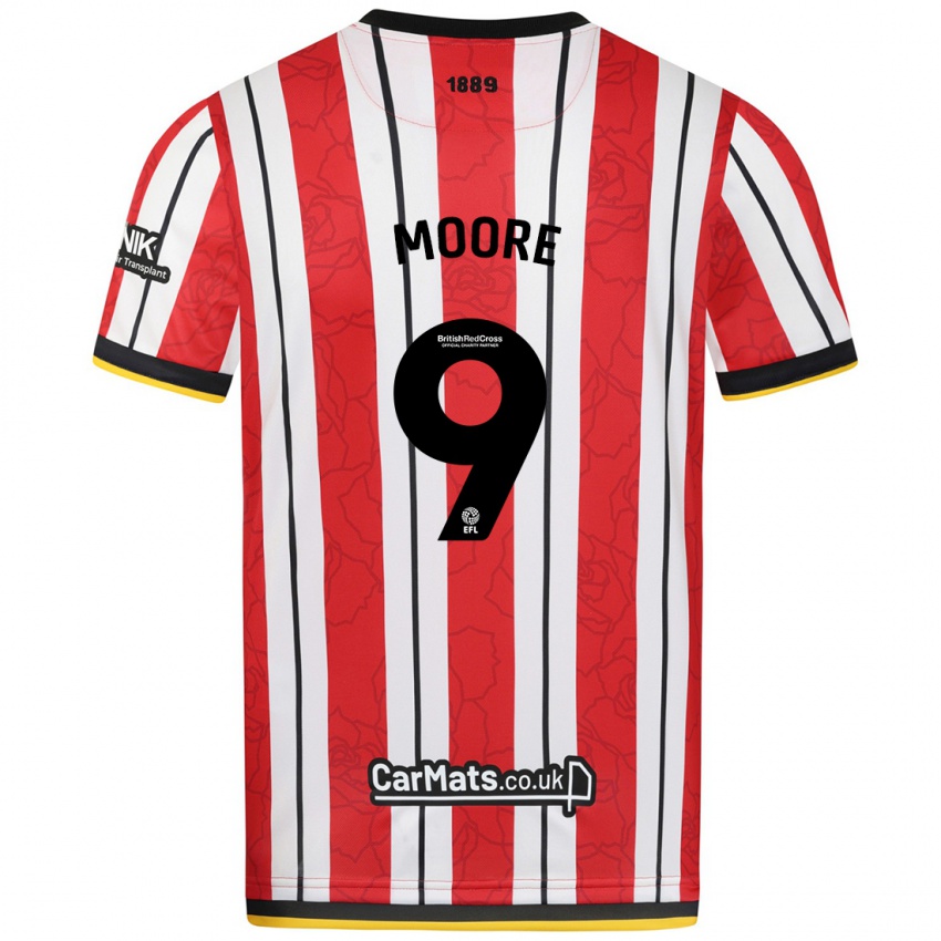 Niño Camiseta Kieffer Moore #9 Rojo Blanco Rayas 1ª Equipación 2024/25 La Camisa México