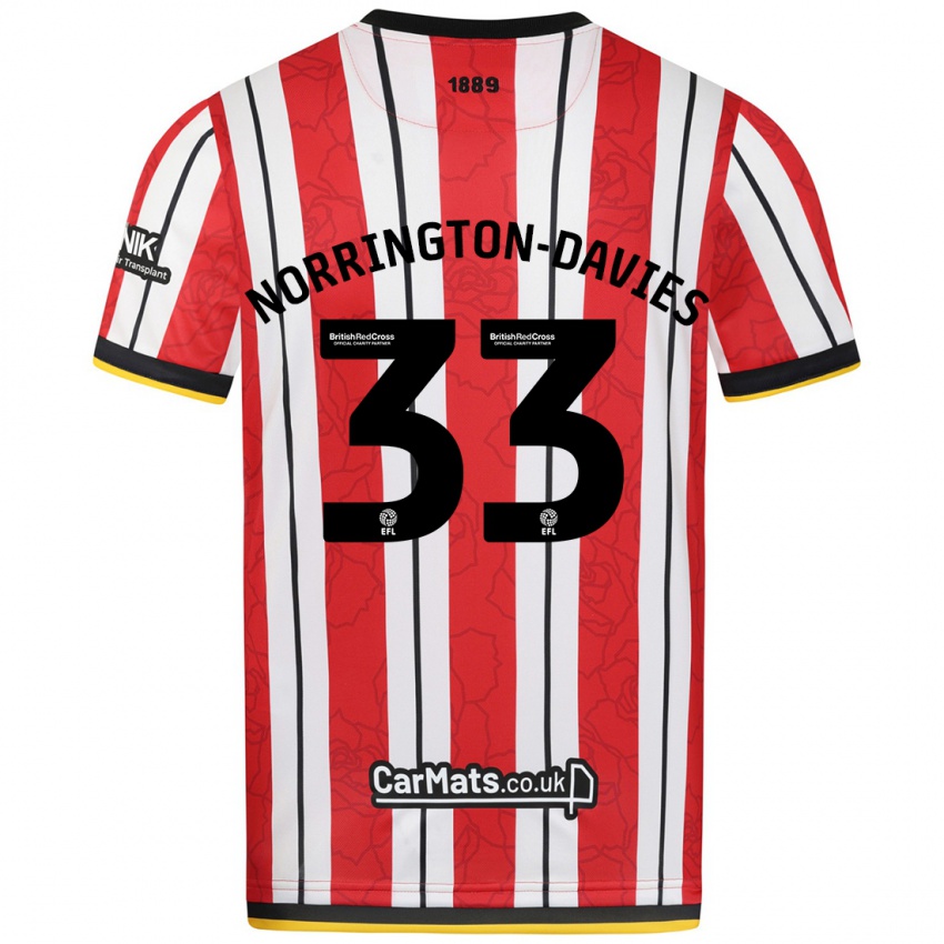 Niño Camiseta Rhys Norrington-Davies #33 Rojo Blanco Rayas 1ª Equipación 2024/25 La Camisa México