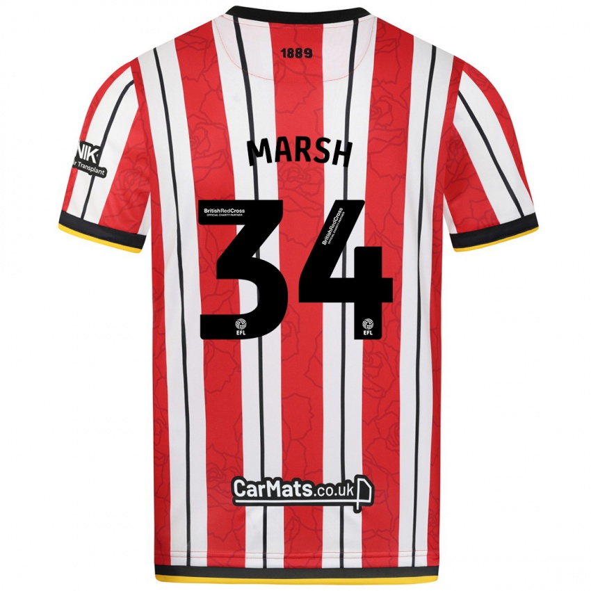 Niño Camiseta Louie Marsh #34 Rojo Blanco Rayas 1ª Equipación 2024/25 La Camisa México