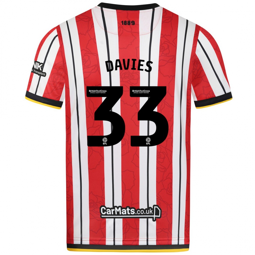 Niño Camiseta Bethan Davies #33 Rojo Blanco Rayas 1ª Equipación 2024/25 La Camisa México