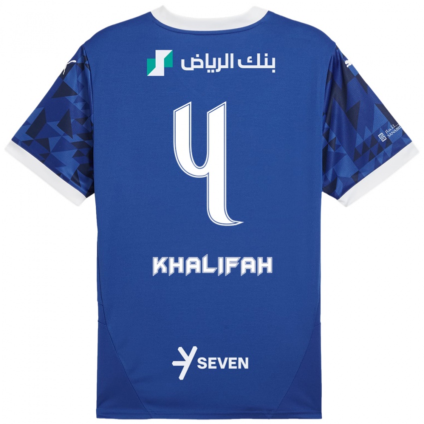 Niño Camiseta Khalifah Al-Dawsari #4 Azul Oscuro Blanco 1ª Equipación 2024/25 La Camisa México