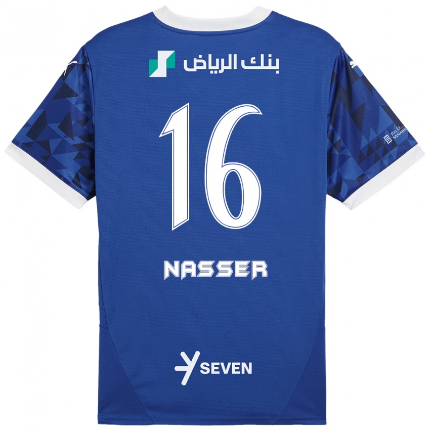 Niño Camiseta Nasser Al-Dawsari #16 Azul Oscuro Blanco 1ª Equipación 2024/25 La Camisa México