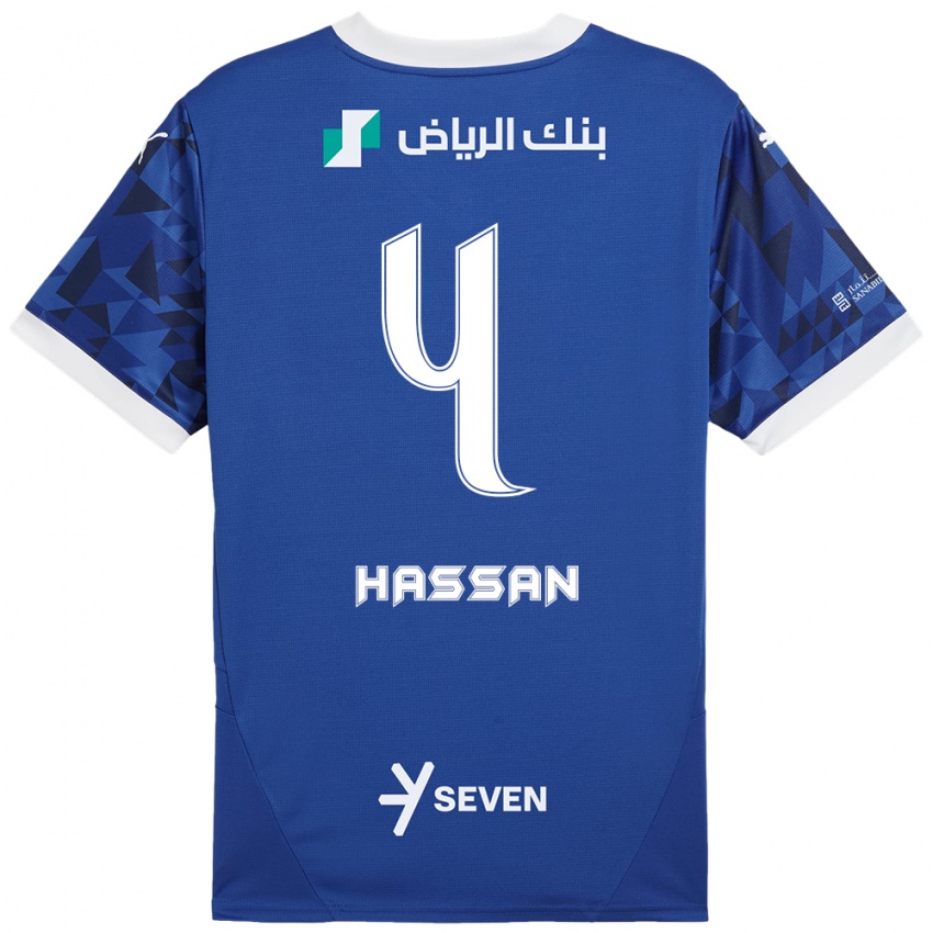 Niño Camiseta Eman Hassan #4 Azul Oscuro Blanco 1ª Equipación 2024/25 La Camisa México