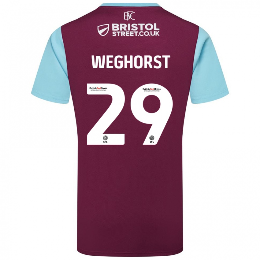 Niño Camiseta Wout Weghorst #29 Borgoña Azul Cielo 1ª Equipación 2024/25 La Camisa México