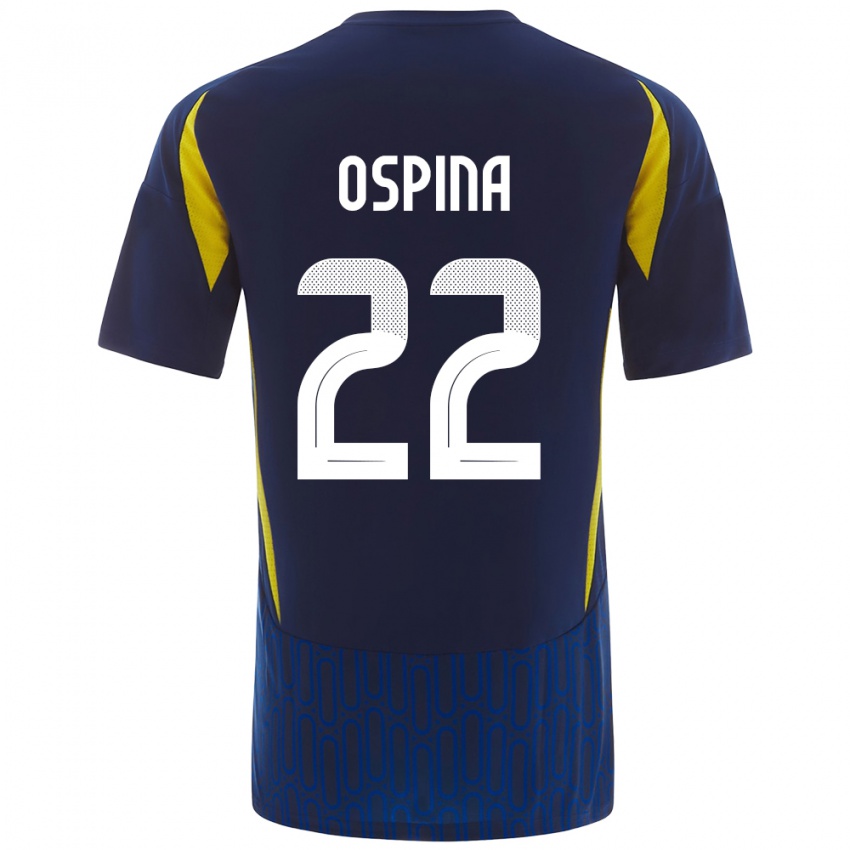 Niño Camiseta David Ospina #22 Azul Amarillo 2ª Equipación 2024/25 La Camisa México