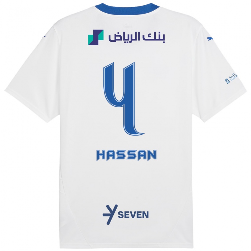 Niño Camiseta Eman Hassan #4 Blanco Azul 2ª Equipación 2024/25 La Camisa México