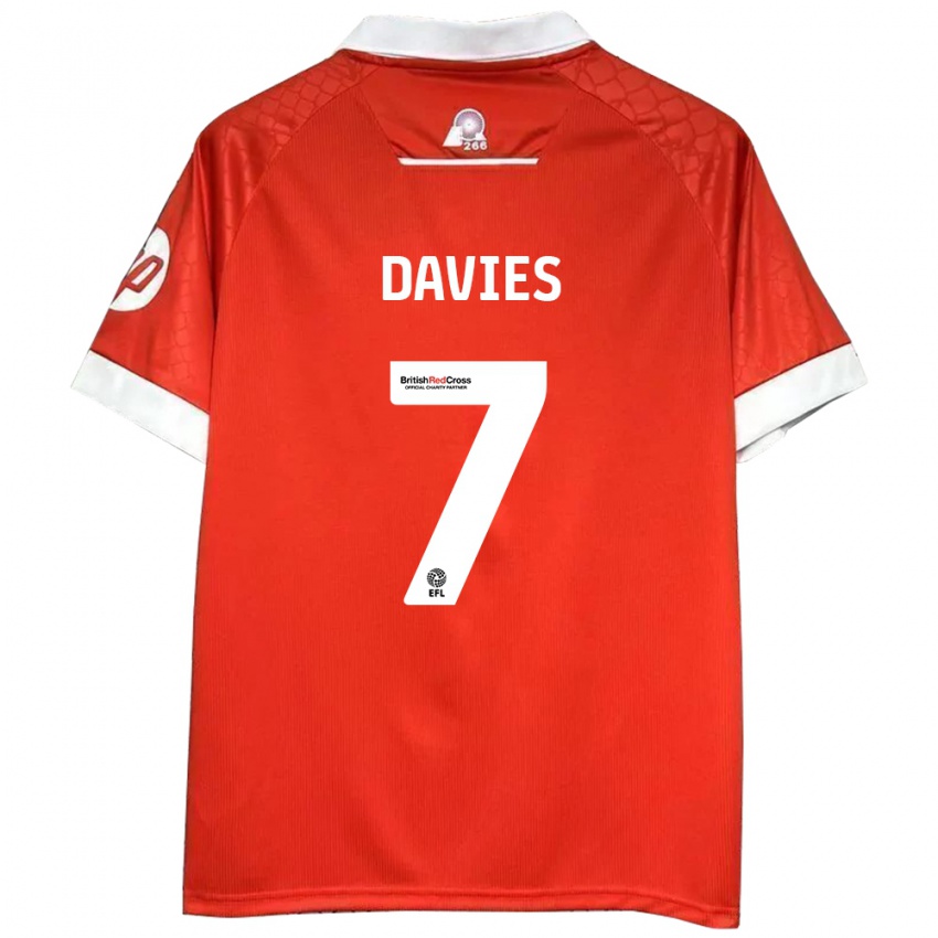 Hombre Camiseta Jordan Davies #7 Rojo Blanco 1ª Equipación 2024/25 La Camisa México