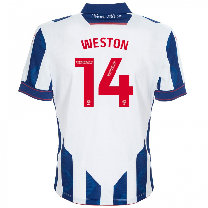 Hombre Camiseta Steph Weston #14 Blanco Azul Oscuro 1ª Equipación 2024/25 La Camisa México