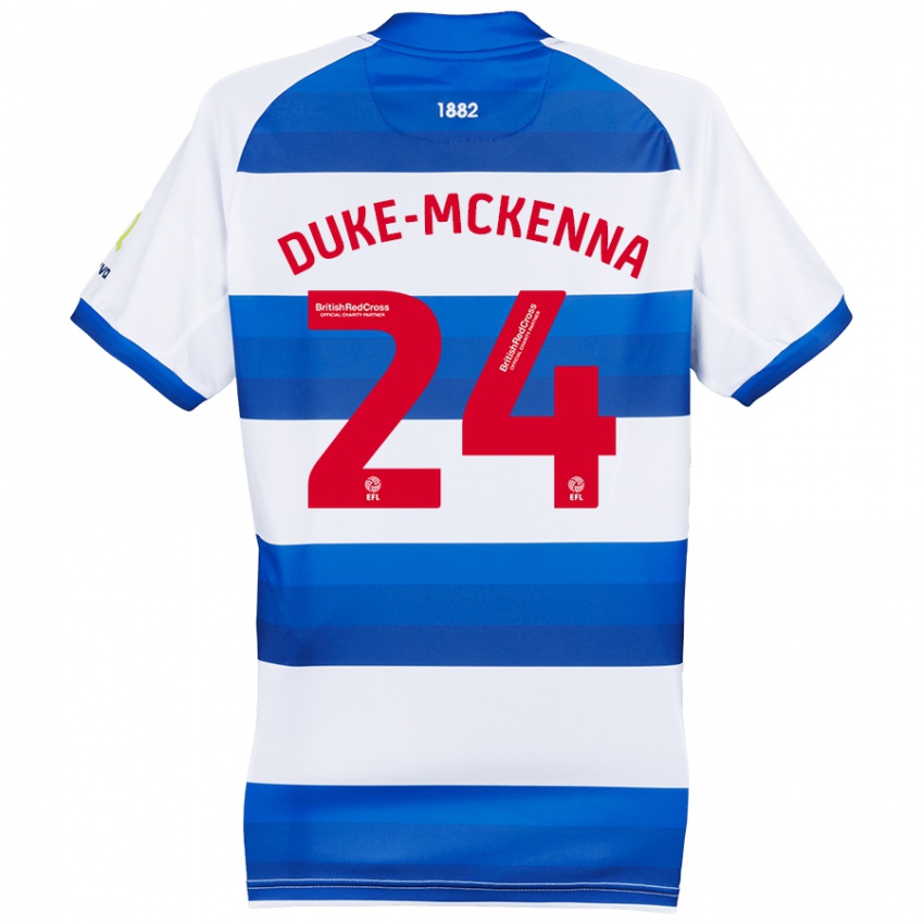 Hombre Camiseta Stephen Duke-Mckenna #24 Blanco Azul 1ª Equipación 2024/25 La Camisa México