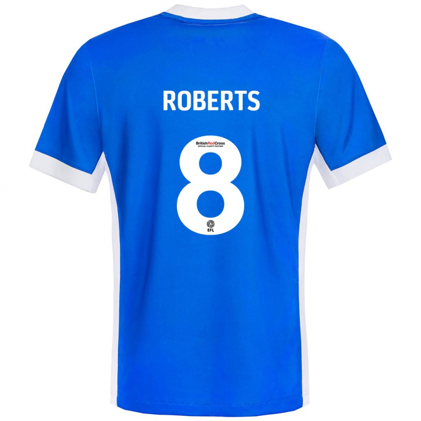 Hombre Camiseta Tyler Roberts #8 Azul Blanco 1ª Equipación 2024/25 La Camisa México