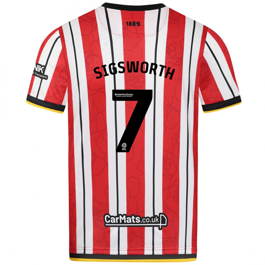 Hombre Camiseta Jess Sigsworth #7 Rojo Blanco Rayas 1ª Equipación 2024/25 La Camisa México