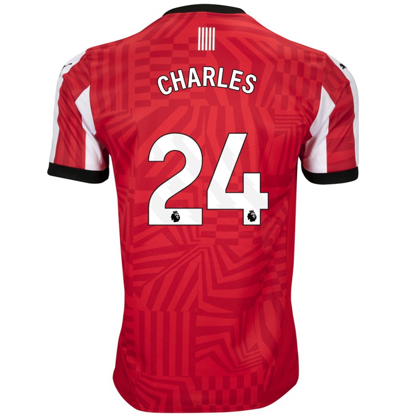 Hombre Camiseta Shea Charles #24 Rojo Blanco 1ª Equipación 2024/25 La Camisa México