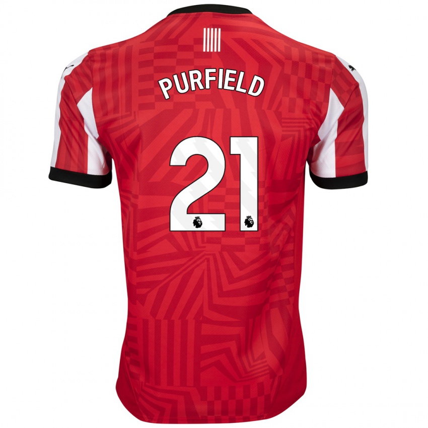 Hombre Camiseta Jemma Purfield #21 Rojo Blanco 1ª Equipación 2024/25 La Camisa México