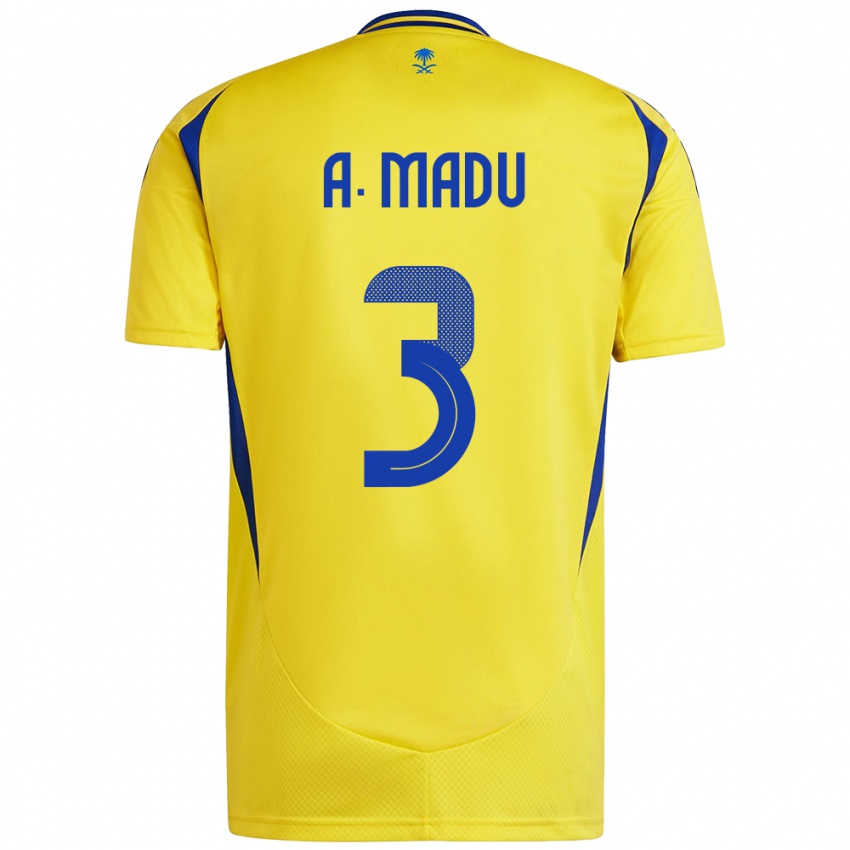 Hombre Camiseta Abdullah Madu #3 Amarillo Azul 1ª Equipación 2024/25 La Camisa México