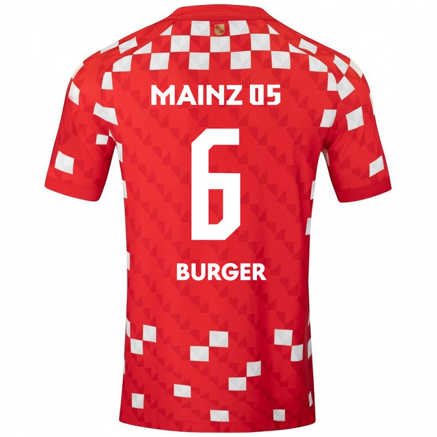 Hombre Camiseta Korbinian Burger #6 Blanco Rojo 1ª Equipación 2024/25 La Camisa México