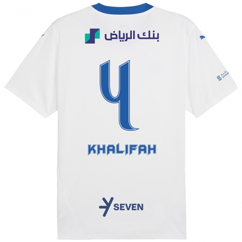 Hombre Camiseta Khalifah Al-Dawsari #4 Blanco Azul 2ª Equipación 2024/25 La Camisa México