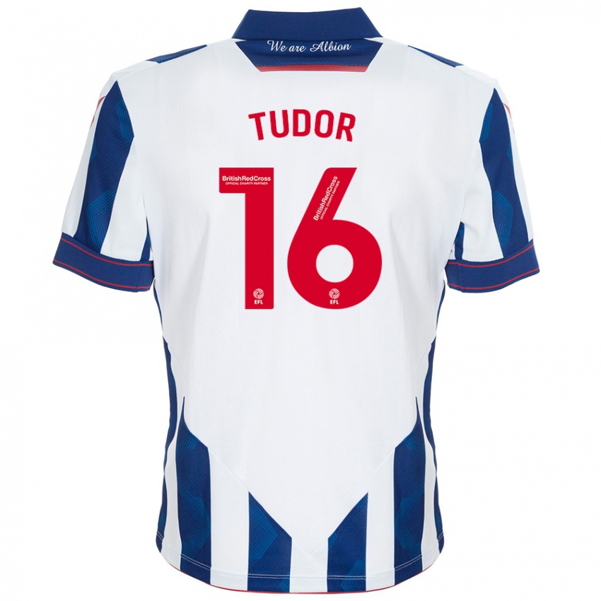 Mujer Camiseta Sophie Tudor #16 Blanco Azul Oscuro 1ª Equipación 2024/25 La Camisa México