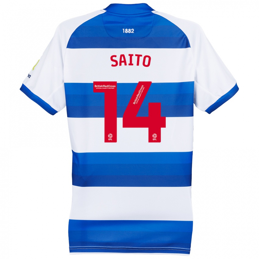 Mujer Camiseta Koki Saito #14 Blanco Azul 1ª Equipación 2024/25 La Camisa México