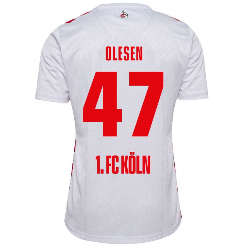 Mujer Camiseta Mathias Olesen #47 Blanco Rojo 1ª Equipación 2024/25 La Camisa México