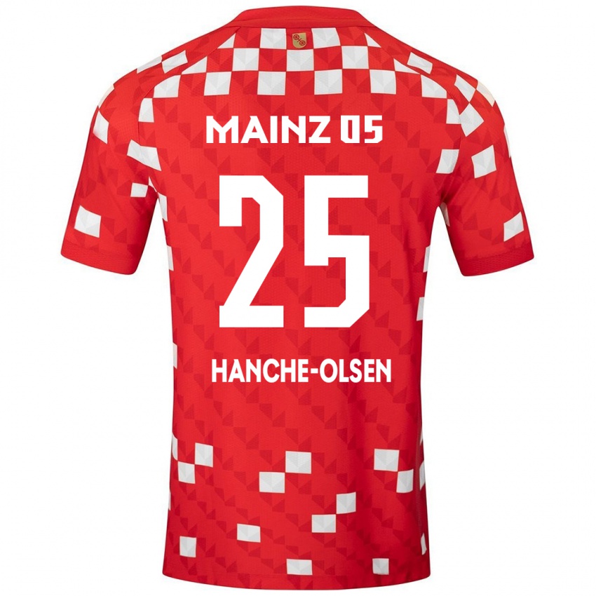 Mujer Camiseta Andreas Hanche-Olsen #25 Blanco Rojo 1ª Equipación 2024/25 La Camisa México