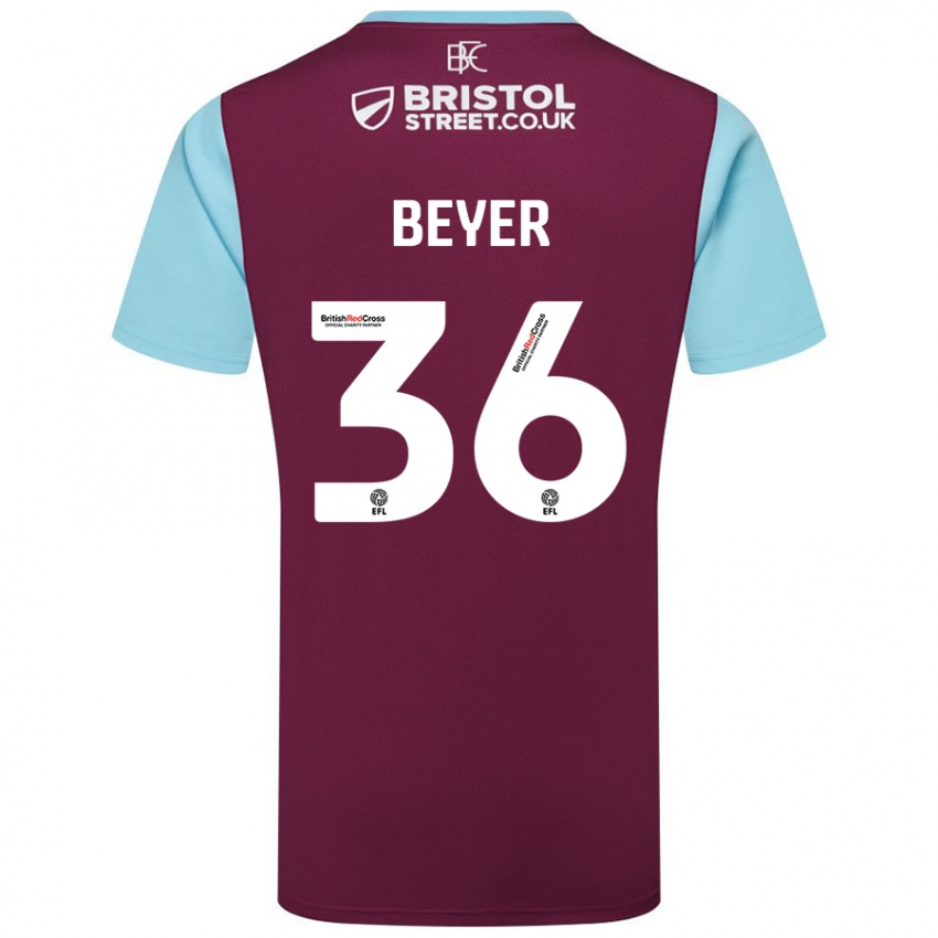 Mujer Camiseta Jordan Beyer #36 Borgoña Azul Cielo 1ª Equipación 2024/25 La Camisa México