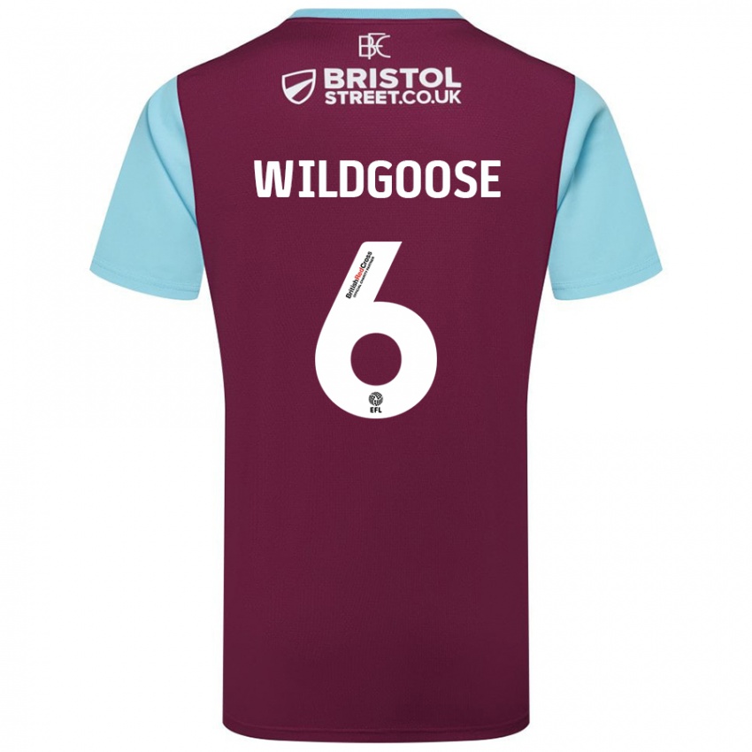 Mujer Camiseta Mikayla Wildgoose #6 Borgoña Azul Cielo 1ª Equipación 2024/25 La Camisa México