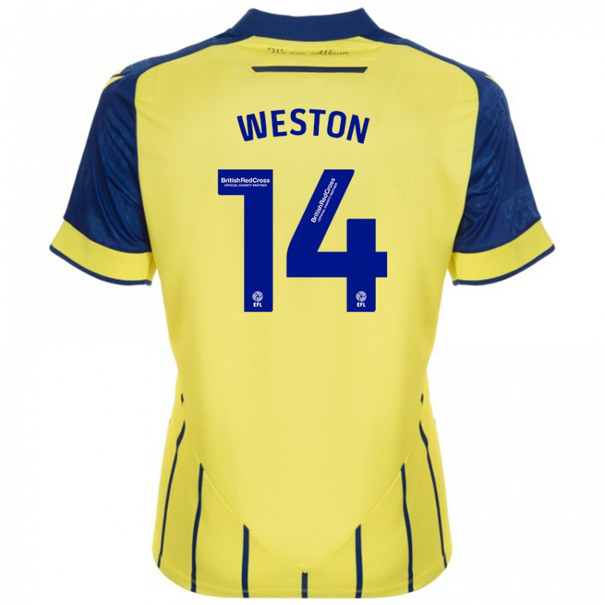 Mujer Camiseta Steph Weston #14 Amarillo Azul 2ª Equipación 2024/25 La Camisa México