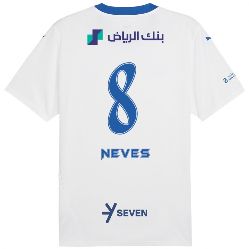 Mujer Camiseta Rúben Neves #8 Blanco Azul 2ª Equipación 2024/25 La Camisa México