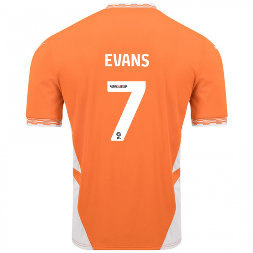 Niño Camiseta Lee Evans #7 Naranja Blanco 1ª Equipación 2024/25 La Camisa México