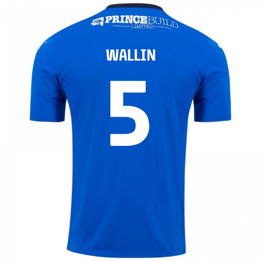 Niño Camiseta Oscar Wallin #5 Azul Blanco 1ª Equipación 2024/25 La Camisa México