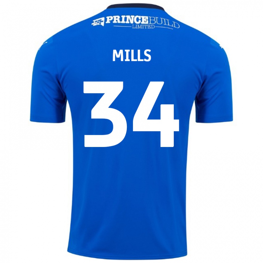 Niño Camiseta Harley Mills #34 Azul Blanco 1ª Equipación 2024/25 La Camisa México