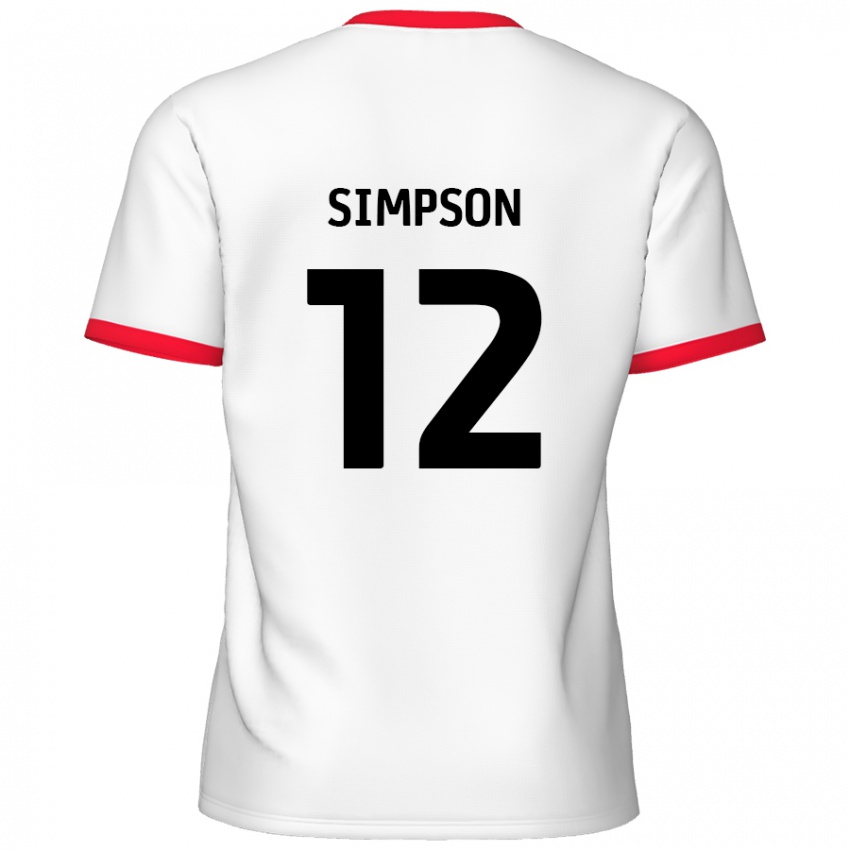 Niño Camiseta Tyreece Simpson #12 Blanco Rojo 1ª Equipación 2024/25 La Camisa México