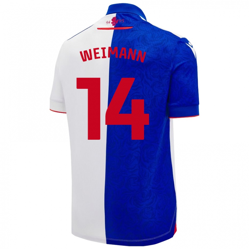 Niño Camiseta Andreas Weimann #14 Azul Cielo Blanco 1ª Equipación 2024/25 La Camisa México