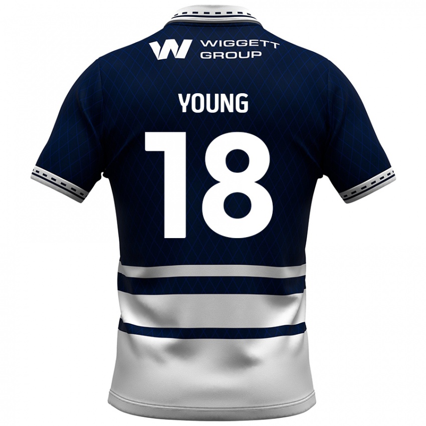 Niño Camiseta Michelle Young #18 Azul Marino Blanco 1ª Equipación 2024/25 La Camisa México