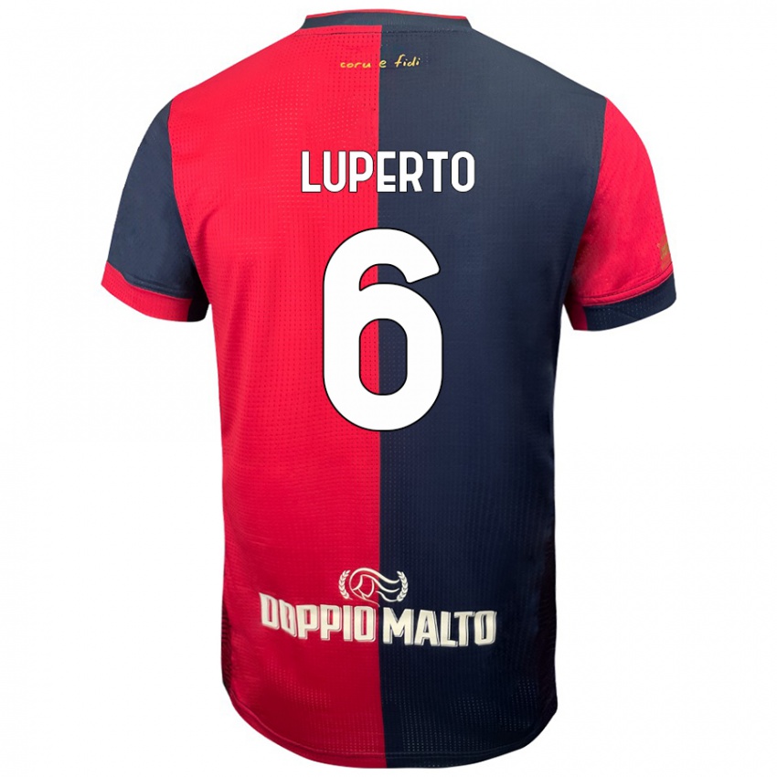 Niño Camiseta Sebastiano Luperto #6 Rojo Azul Más Oscuro 1ª Equipación 2024/25 La Camisa México