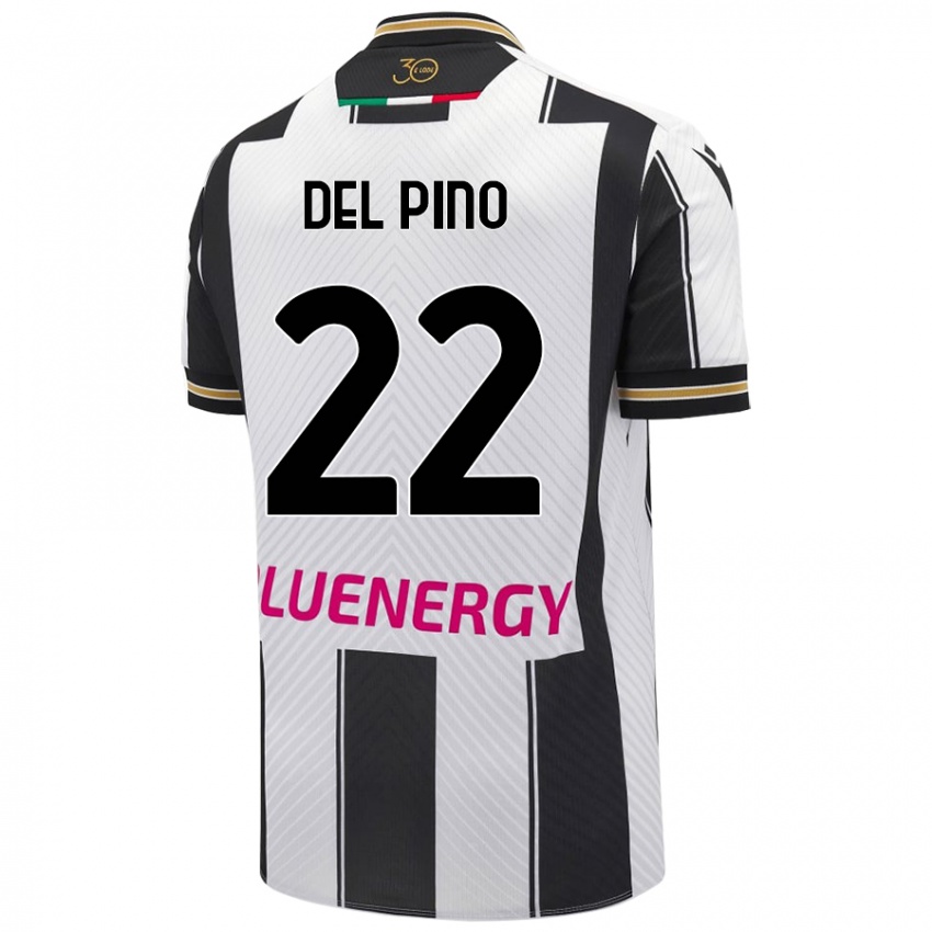 Niño Camiseta Lorenzo Del Pino #22 Blanco Negro 1ª Equipación 2024/25 La Camisa México