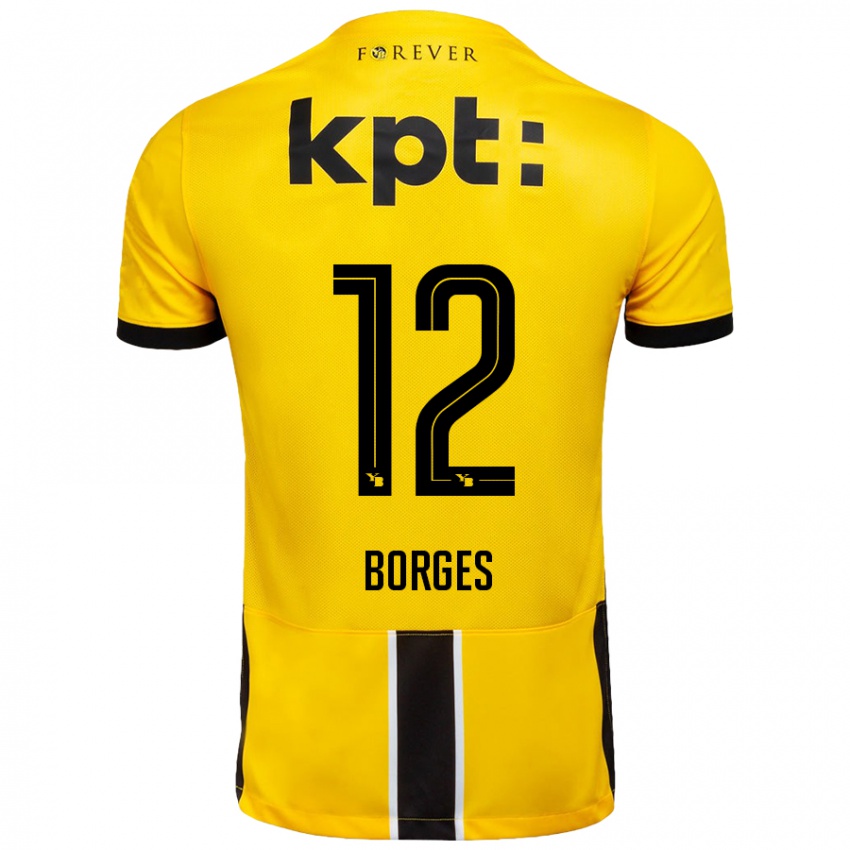 Niño Camiseta David Borges #12 Amarillo Negro 1ª Equipación 2024/25 La Camisa México