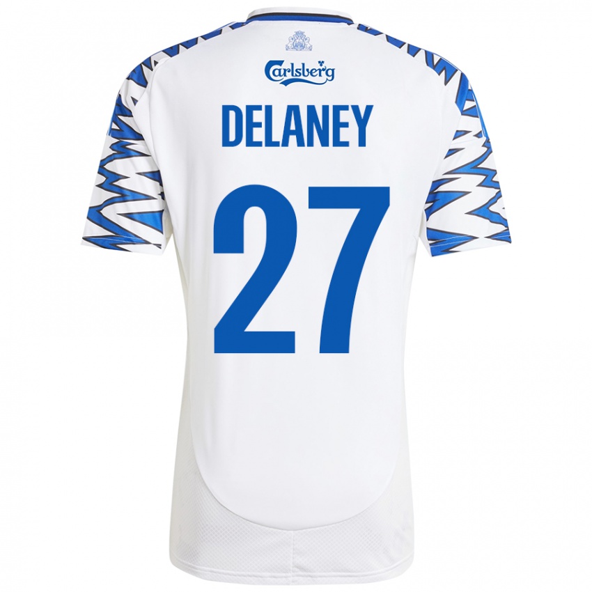 Niño Camiseta Thomas Delaney #27 Blanco Azul Cielo 1ª Equipación 2024/25 La Camisa México