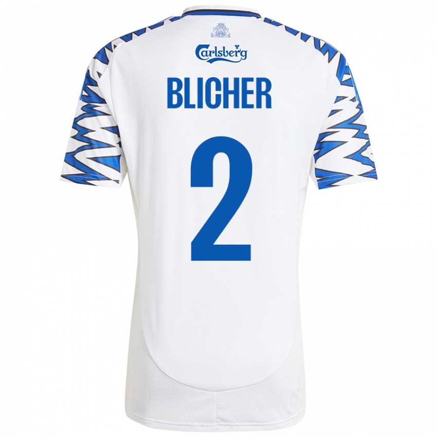 Niño Camiseta Nicolai Blicher #2 Blanco Azul Cielo 1ª Equipación 2024/25 La Camisa México