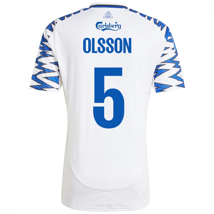 Niño Camiseta Cornelius Olsson #5 Blanco Azul Cielo 1ª Equipación 2024/25 La Camisa México