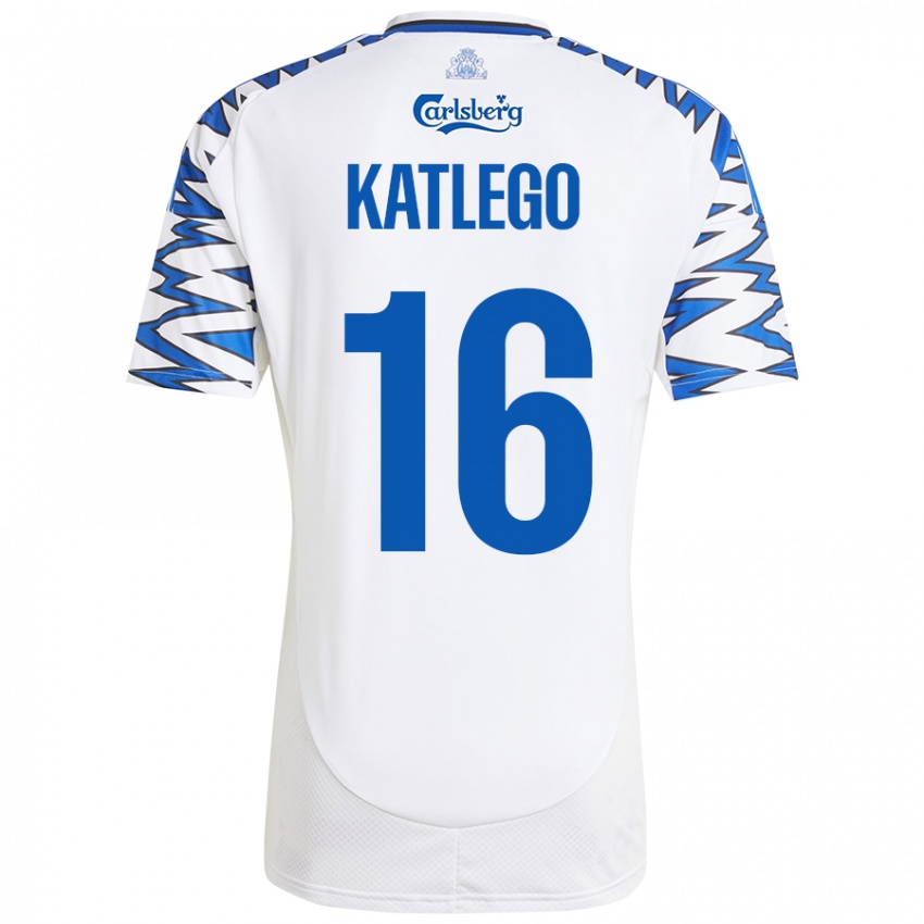 Niño Camiseta David Katlego #16 Blanco Azul Cielo 1ª Equipación 2024/25 La Camisa México