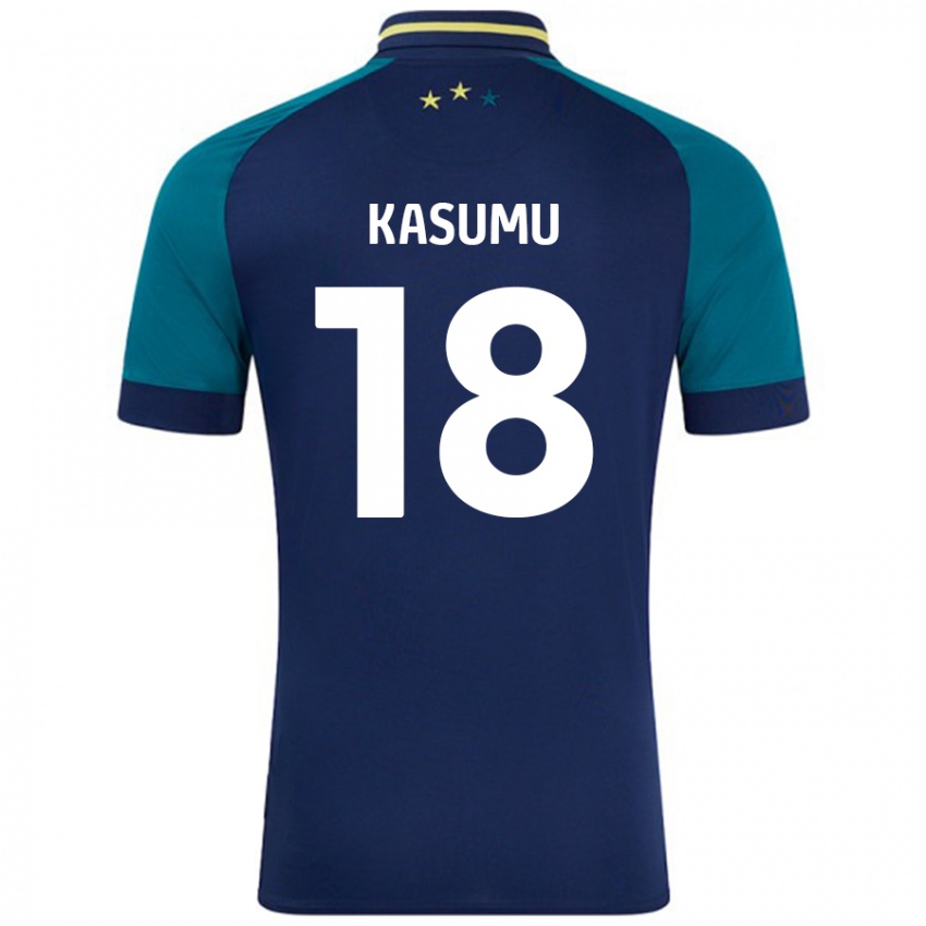 Niño Camiseta David Kasumu #18 Azul Marino Verde Oscuro 2ª Equipación 2024/25 La Camisa México