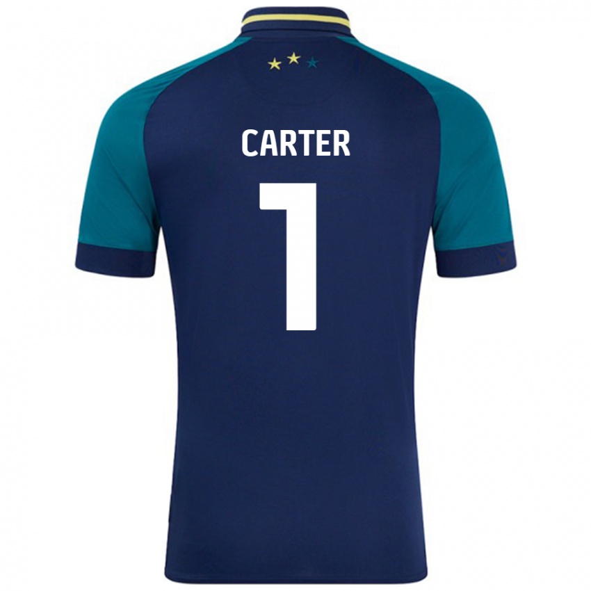 Niño Camiseta Laura Carter #1 Azul Marino Verde Oscuro 2ª Equipación 2024/25 La Camisa México