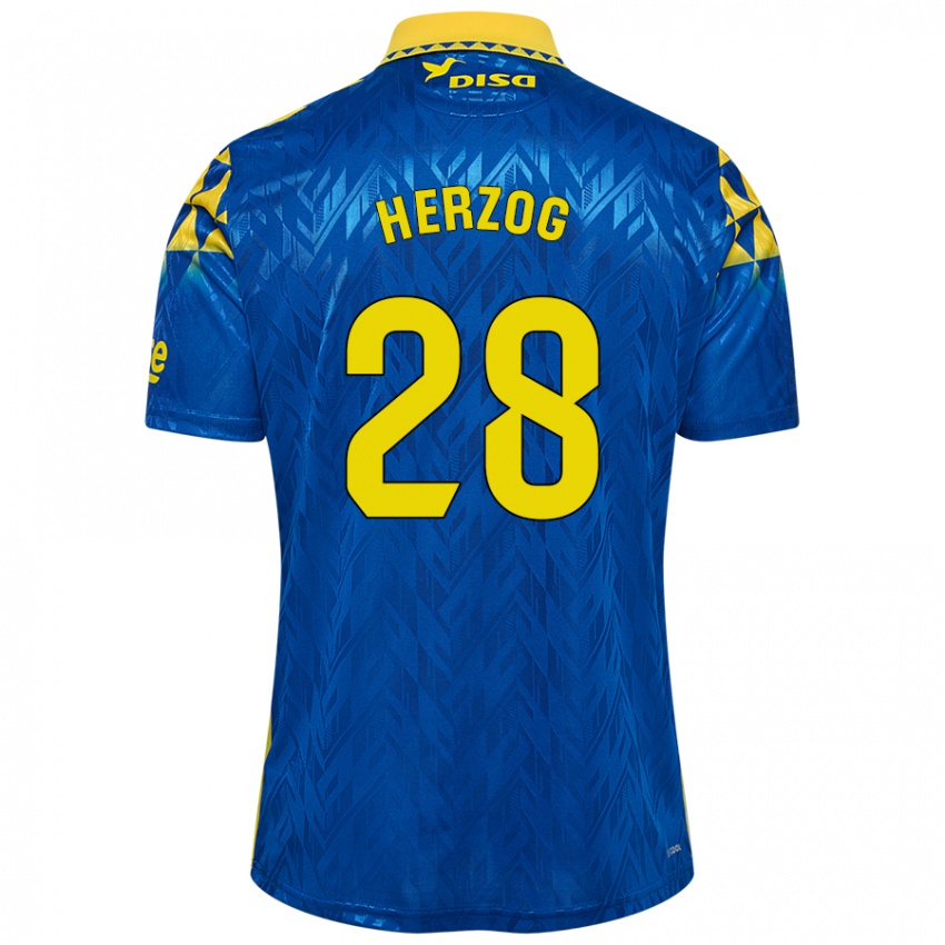 Niño Camiseta Juanma Herzog #28 Azul Amarillo 2ª Equipación 2024/25 La Camisa México