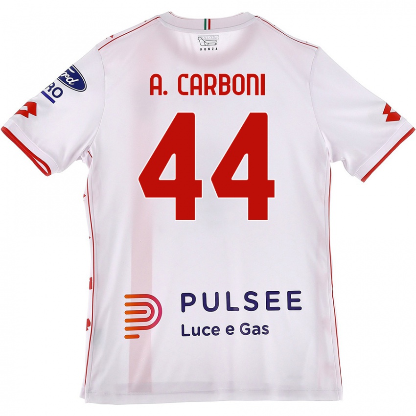 Niño Camiseta Andrea Carboni #44 Blanco Rojo 2ª Equipación 2024/25 La Camisa México