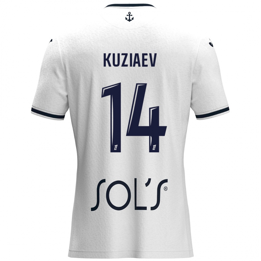 Niño Camiseta Daler Kuzyaev #14 Blanco Azul Oscuro 2ª Equipación 2024/25 La Camisa México